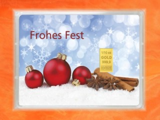 1/10 Unze Gold Geschenkbarren Flipmotiv: Frohes Fest