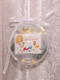 1 g gold gift bar motif communion girl in gift ball / globe handmade decorated