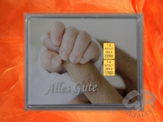 2 Gramm Gold Geschenkbarren Motiv: Geburt Babyfinger