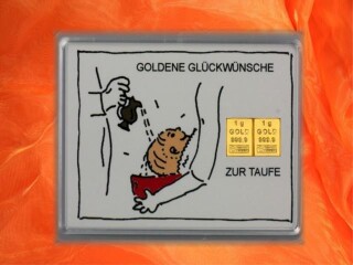2 Gramm Gold Geschenkbarren Motiv: Zur Taufe