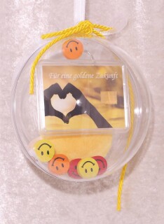 2 g gold gift bar motif: golden futur in gift ball / globe handmade decorated