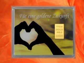1/10 Unze Gold Geschenkbarren Motiv: Goldene Zukunft Fingerherz