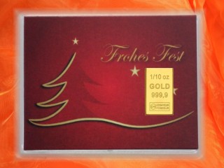 1/10 Unze Gold Geschenkbarren Motiv: Weihnachten Frohes Fest