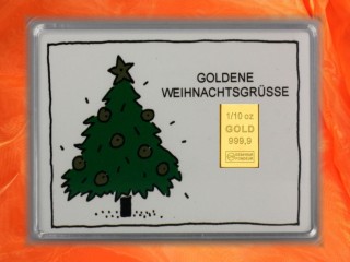 1/10 oz. gold gift bar motif: goldene Weihnachten Weihnachtsbaum