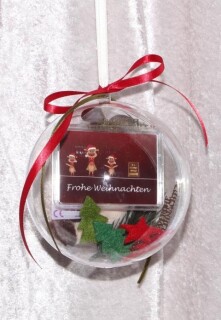 1 g gold gift bar motif: Frohe Weihnachten reindeers in gift ball / globe