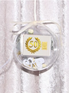 1/10 oz. gold gift bar 50 years burthday golden wedding in gift ball / globe handmade decorated
