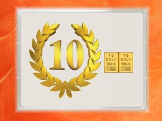 2 Gramm Gold Geschenkbarren Flipmotiv: Jubiläum 10 Jahre