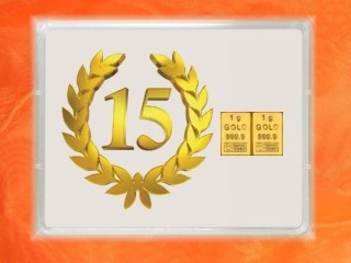 2 g gold gift bar flip motif: Anniversary 15 years