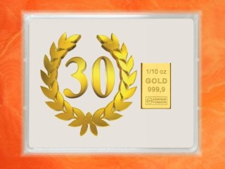 1/10 Unze Gold Geschenkbarren Flipmotiv: Jubiläum Geburtstag 30 Jahre