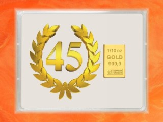 1/10 Unze Gold Geschenkbarren Flipmotiv: Jubiläum 45 Jahre