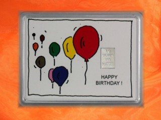 1 g silver gift bar motif Happy birthday ballons