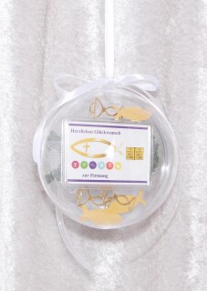 2 g gold gift bar motif: Firmung in gift ball / globe handmade decorated