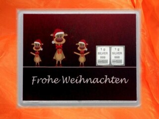 2 Gramm Silber Geschenkbarren Motiv: Frohe Weihnachten Rentiere