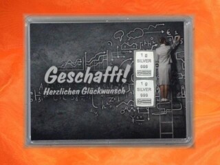 2 g silver gift bar motif: Geschafft