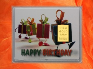 1/10 Unze Gold Geschenkbarren Geburtstag Motiv: Happy birthday Geschenke