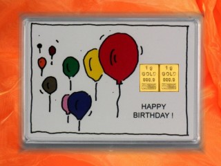 2 Gramm Gold Geschenkbarren Motiv: Happy birthday Luftballons