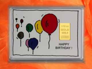 1/10 Unze Gold Geschenkbarren Motiv: Happy birthday Luftballons