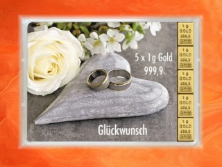 5 g gold gift bar flip motif: wedding rings heart