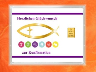 1 Gramm Gold Geschenkbarren Motiv: Konfirmation Fisch