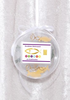 1/10 oz. gold gift bar motif: confirmation in gift ball / globe handmade decorated fish