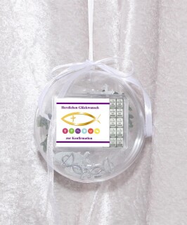 10 g silver gift bar motif: Konfrimation in gift ball / globe handmade decorated fish