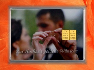 2 g gold gift bar motif: Hochzeit Brautpaar Ringe
