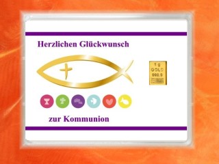 1 g gold gift bar motif: Kommunion fisch