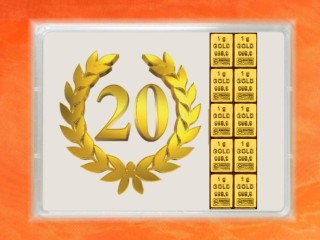 1 g gold gift bar flip motif: Anniversary 20 years