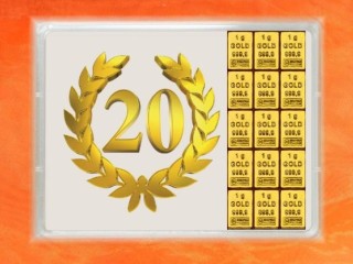1 g gold gift bar flip motif: Anniversary 20 years