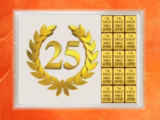1 g gold gift bar flip motif: Anniversary 25 years