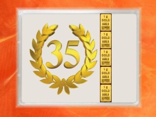 1 g gold gift bar flip motif: Anniversary 35 years