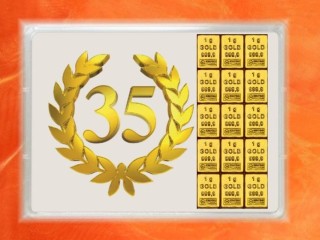 1 g gold gift bar flip motif: Anniversary 35 years
