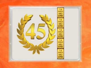 1 g gold gift bar flip motif: Anniversary 45 years