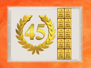 1 g gold gift bar flip motif: Anniversary 45 years