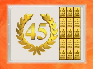 15 Gramm Gold Geschenkbarren Flipmotiv: Jubiläum 45 Jahre