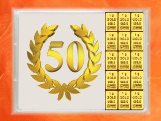 15 Gramm Gold Geschenkbarren Flipmotiv: Jubiläum Geburtstag 50 Jahre