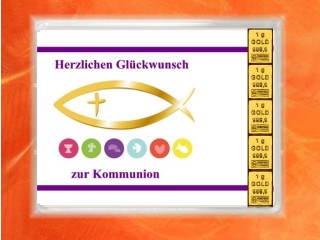 5 g gold gift bar motif: Kommunion fisch