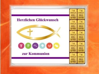 10 Gramm Gold Geschenkbarren Motiv: Kommunion Fisch