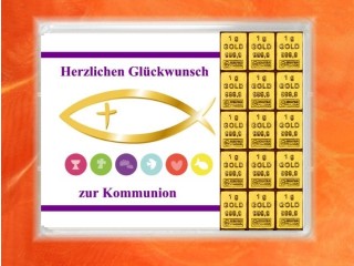 15 g gold gift bar motif: Kommunion fisch