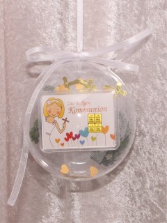 4 g gold gift bar motif communion girl in gift ball / globe handmade decorated