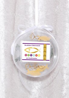 4 Gramm Goldbarren Konfirmation in dekorierter Geschenkkugel Fisch