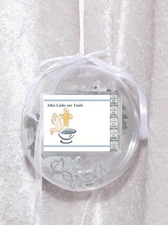 5 g silver gift bar motif: Alles Liebe zur Taufe in gift ball / globe handmade decorated