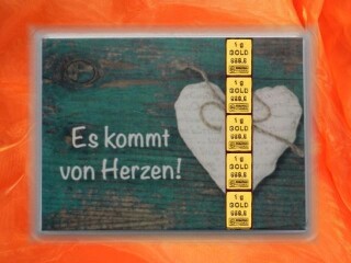 1 g gold gift bar motif: Kommt von Herzen