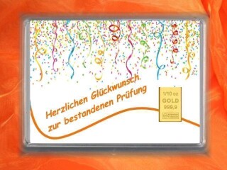 1/10 Unze Gold Geschenkbarren Motiv: Prüfung Luftschlangen
