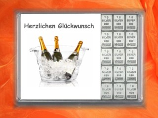 15 Gramm Silber Geschenkbarren Herzlichen Glückwunsch Champagner