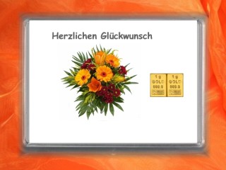 2 g gold gift bar Herzlichen Glückwunsch bunch of flowers