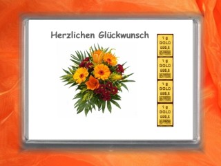 4 g gold gift bar Herzlichen Glückwunsch bunch of flowers