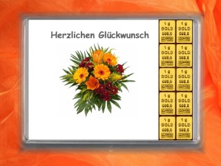 10 g gold gift bar Herzlichen Glückwunsch bunch of flowers