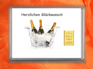 1/10 oz.gold gift bar Herzlichen Glückwunsch champagne