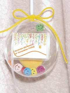 0,5 Gramm Gold Geschenkbarren Prüfung Luftschlangen in dekorierter Geschenkkugel Smiley ®
